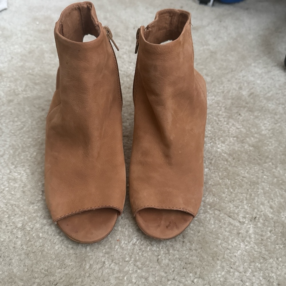 Steve Madden Tan Peep-Toe Ankle Booties
